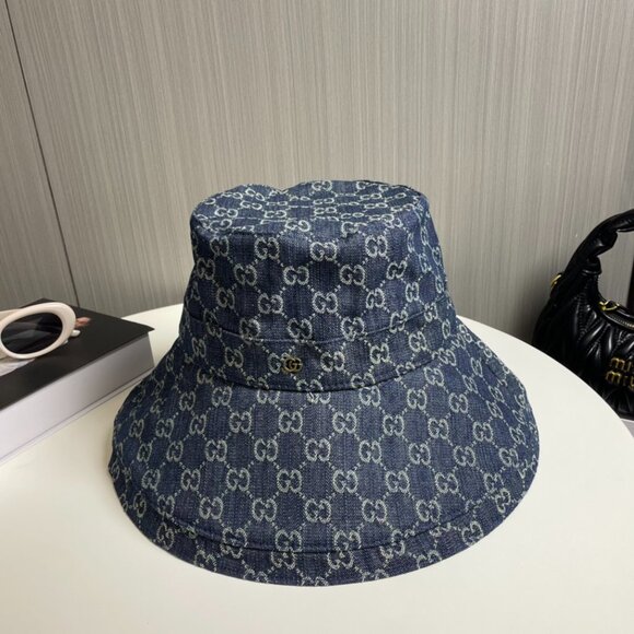 🎁✨Gucci Wide Brim Navy Monogram Bucket Hat - Picture 1 of 5